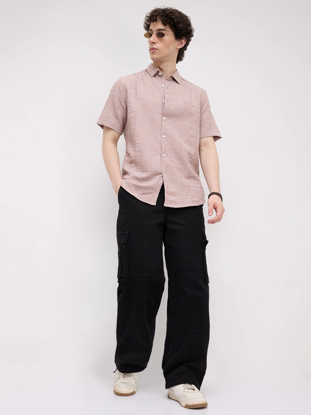 Pale Pink Bold Square Textured Shirt