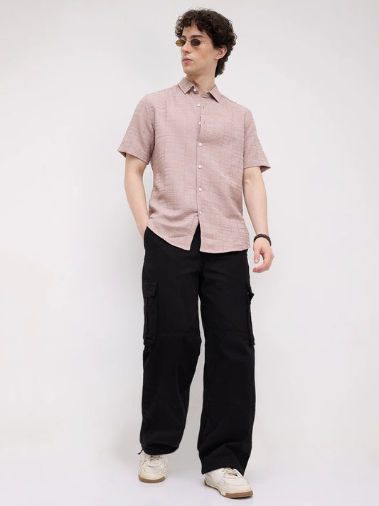 Pale Pink Bold Square Textured Shirt