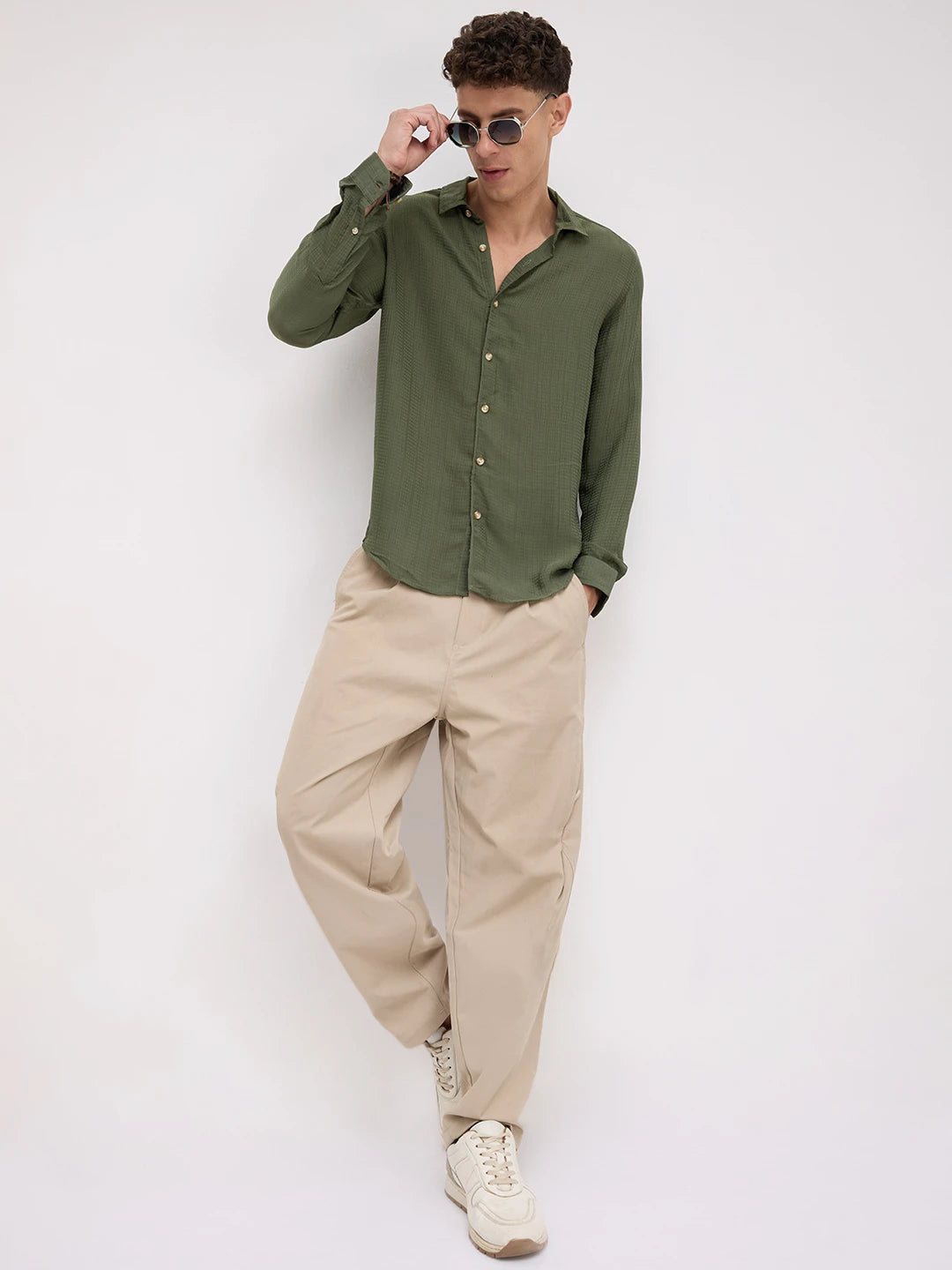 Refined Olive Streaky Emboss Shirt