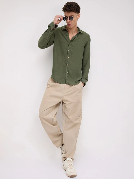 Refined Olive Streaky Emboss Shirt