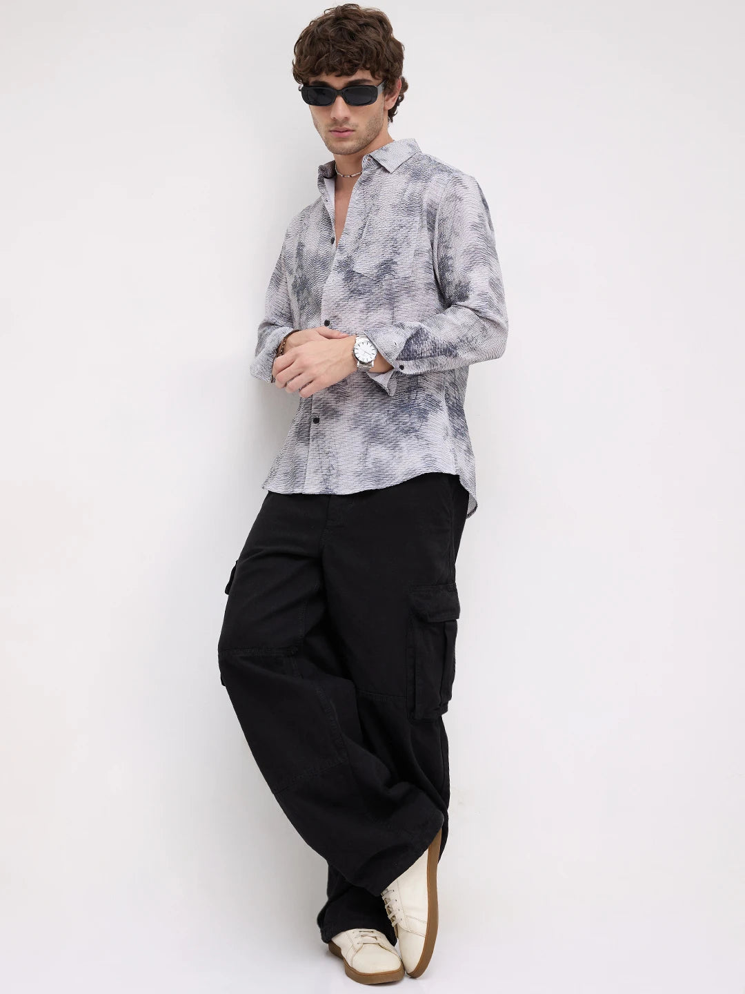 Multicolour Tie & Dye Printed Creased Shirt