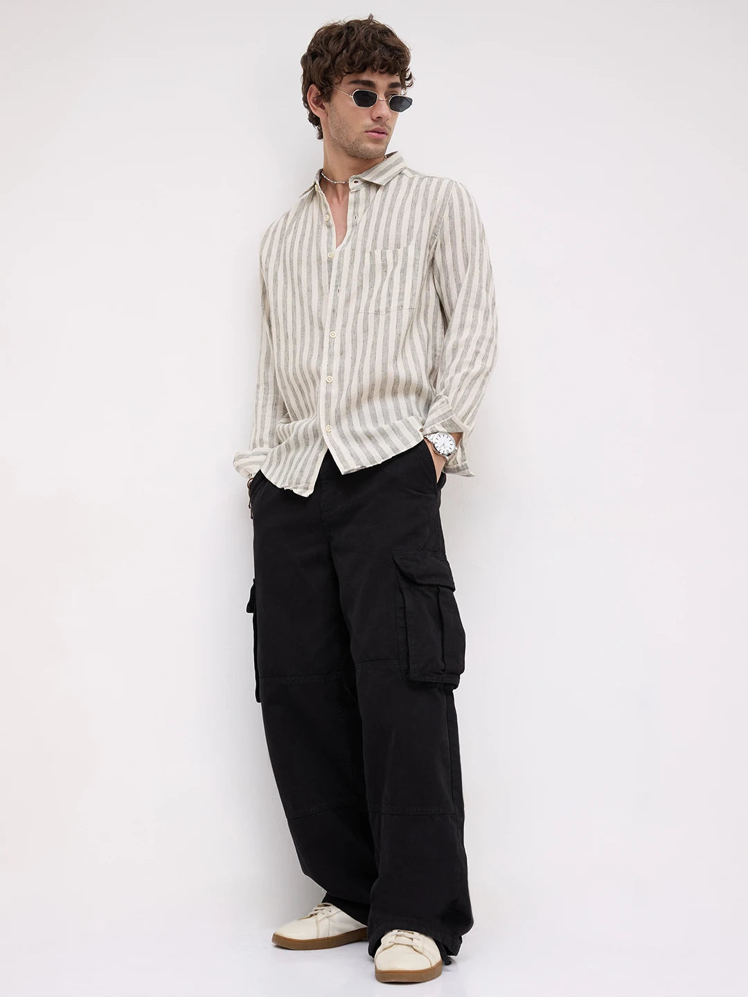 Olive & Ivory Striped Casual Shirt