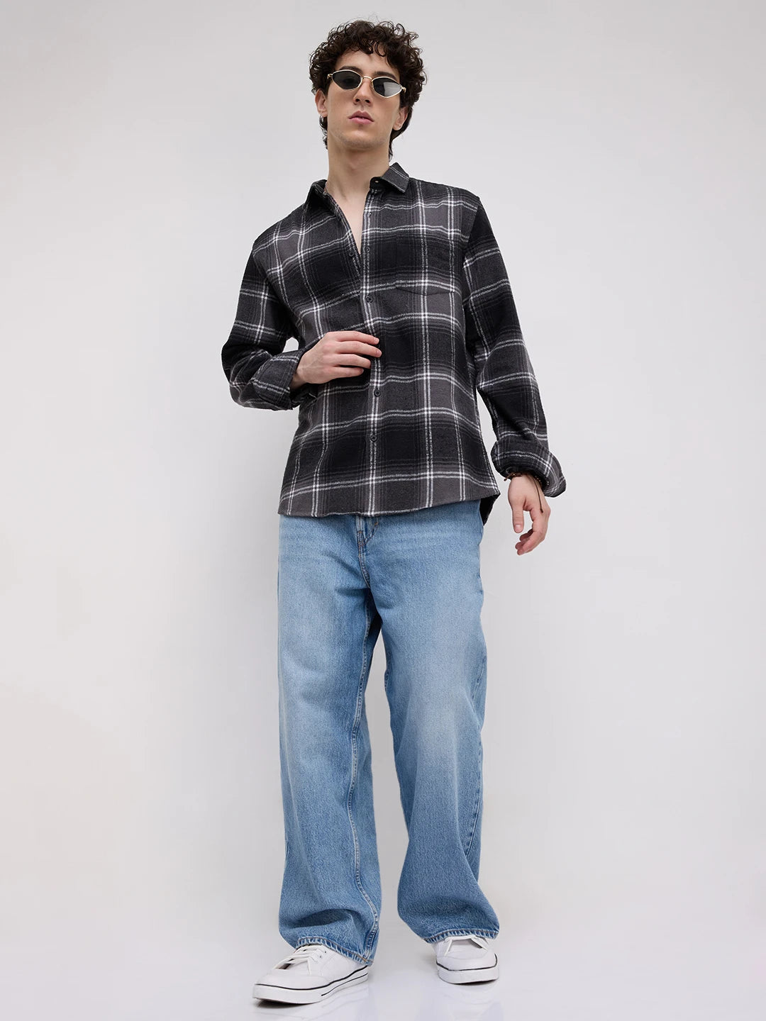 Black & White Tartan Checked Flannel Shirt