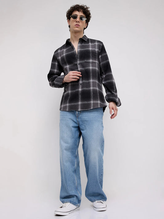 Black & White Tartan Checked Flannel Shirt