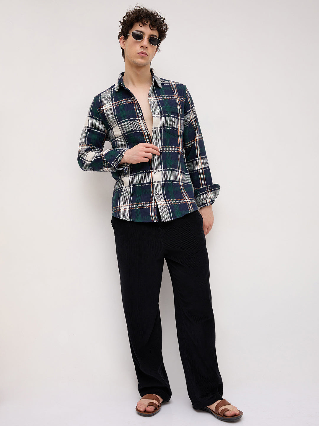 Navy Tweed Checks Tartan Checkered Flannel Shirt