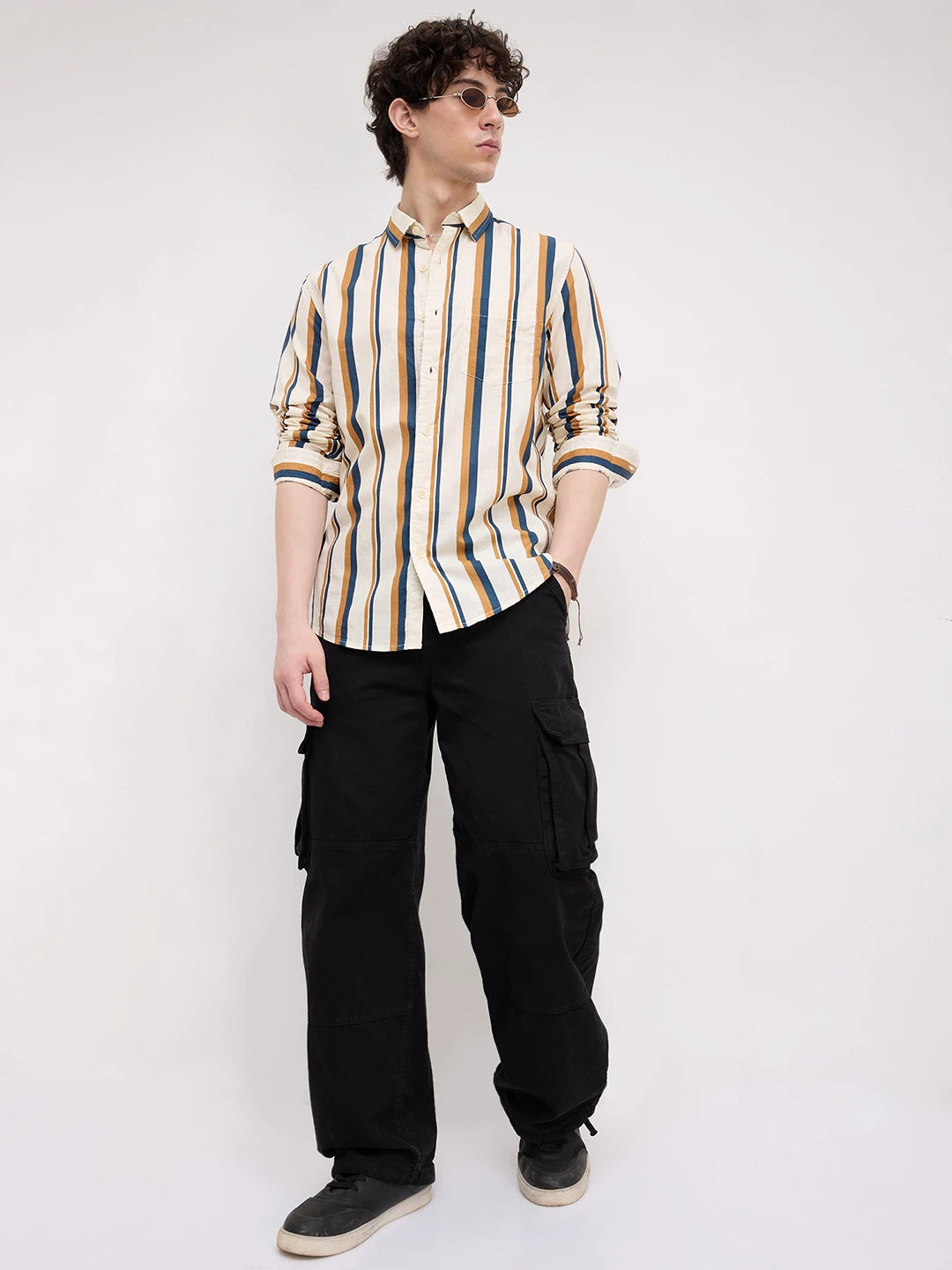 Cream & Teal Awning Stripes Shirt