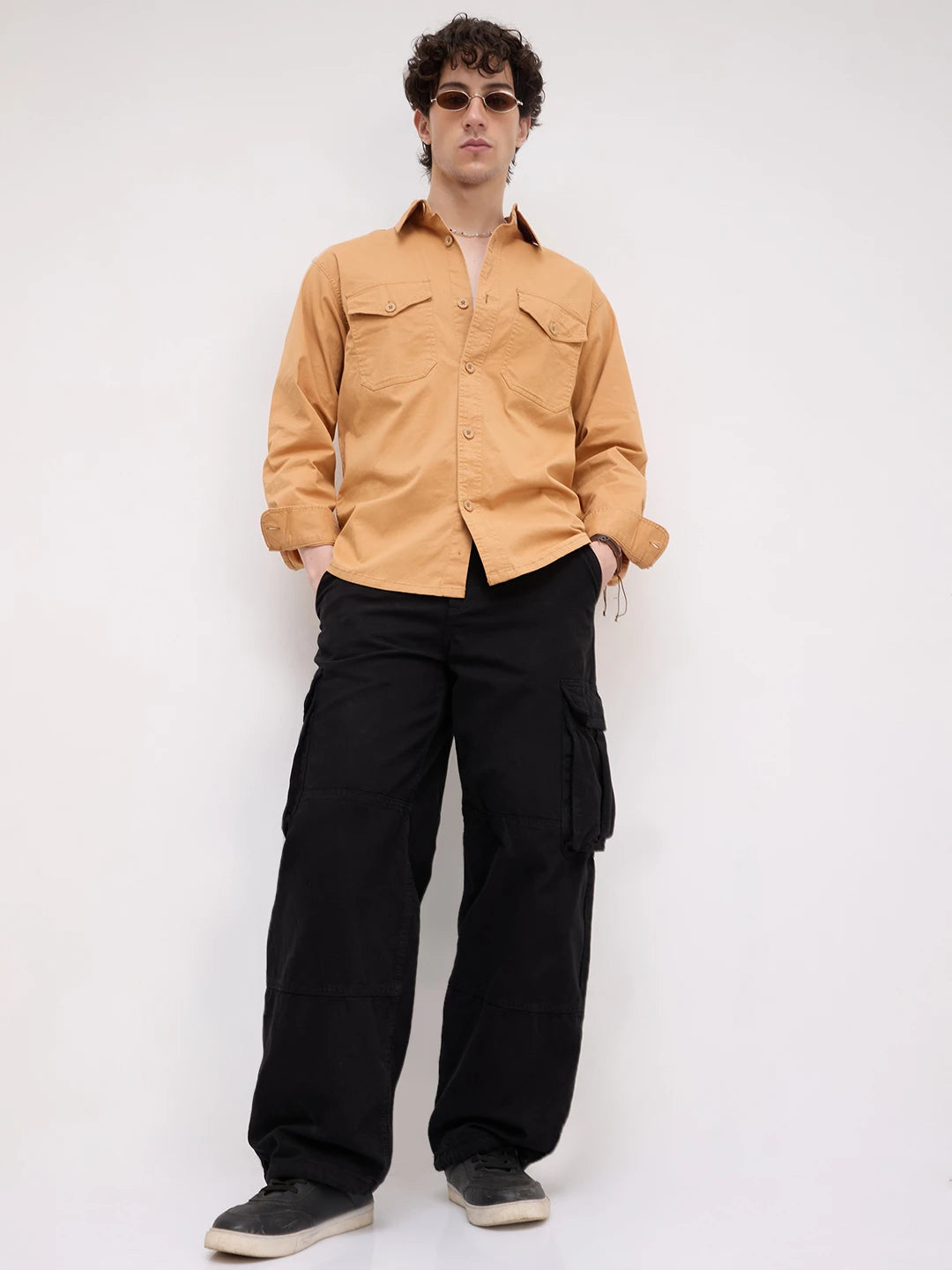 Solid Tangerine Double Pocket Overshirt