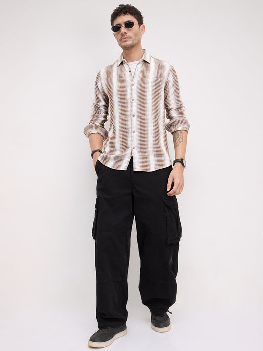 Premium Cotton Brown & White Striped Shirt