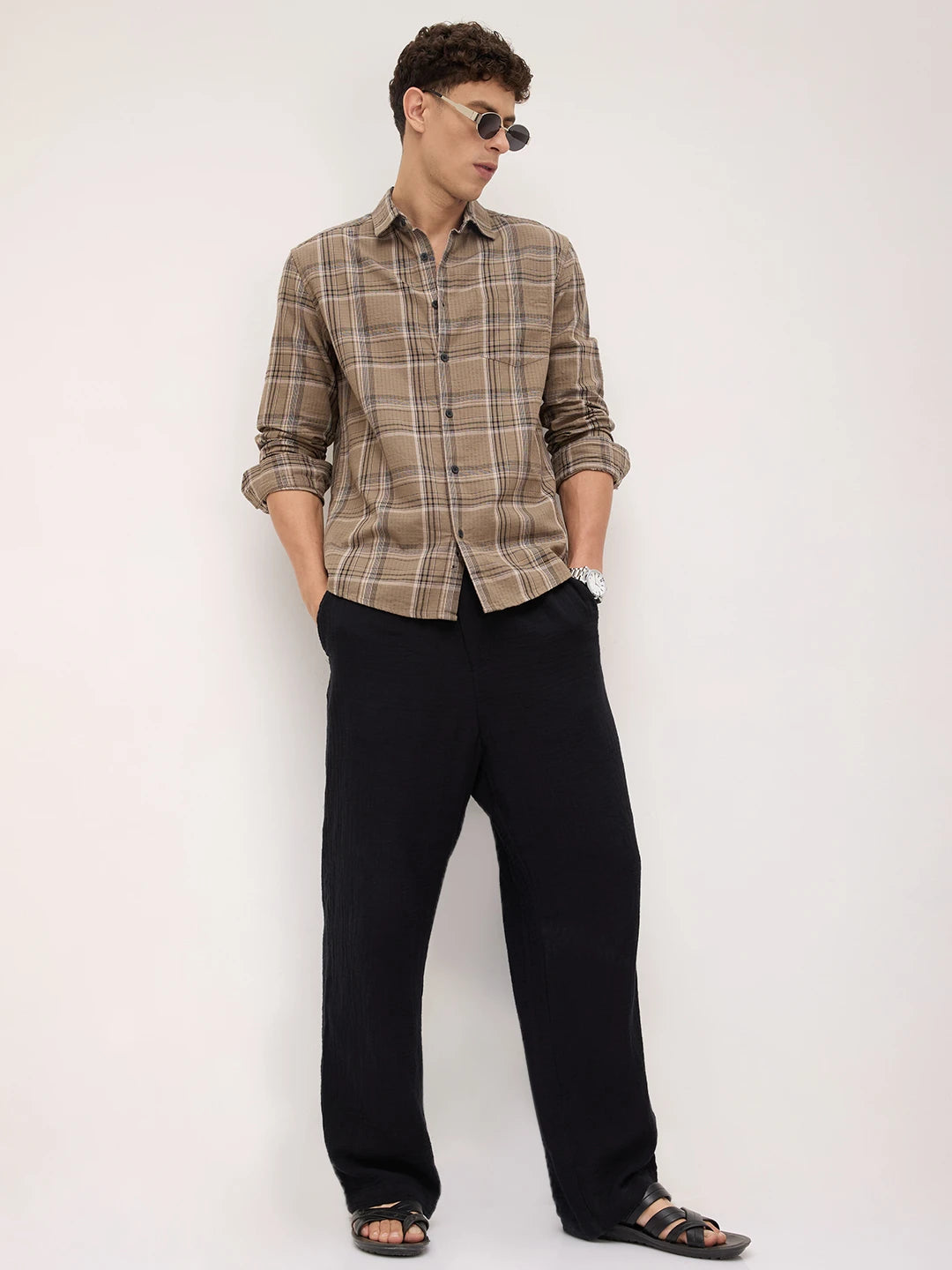 Spiffy Olive & Black Tartan Checks Shirt