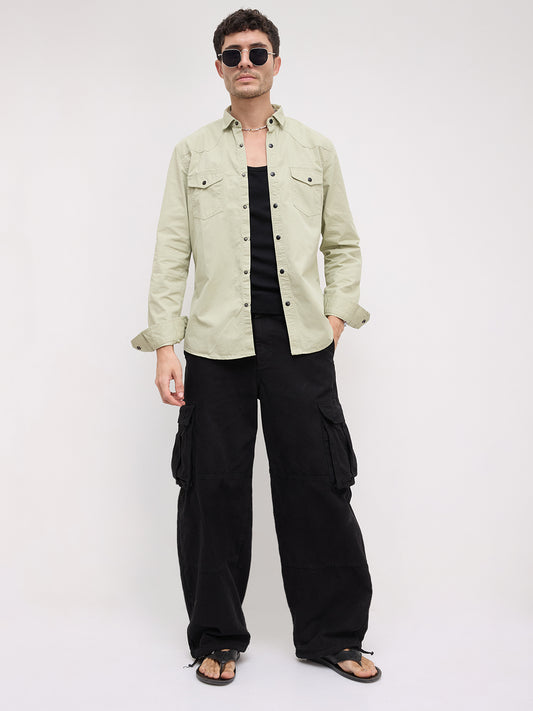 Pale Green Terrain Double Pocket Overshirt