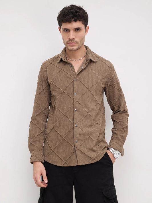 Cordcraft Brown Crosshatch Statement Shirt