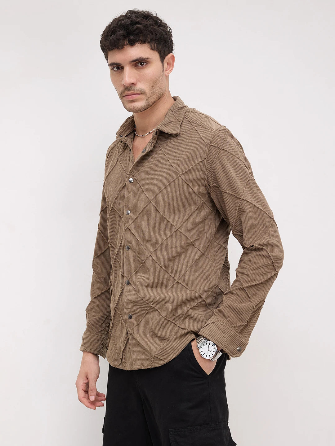 Cordcraft Brown Crosshatch Statement Shirt