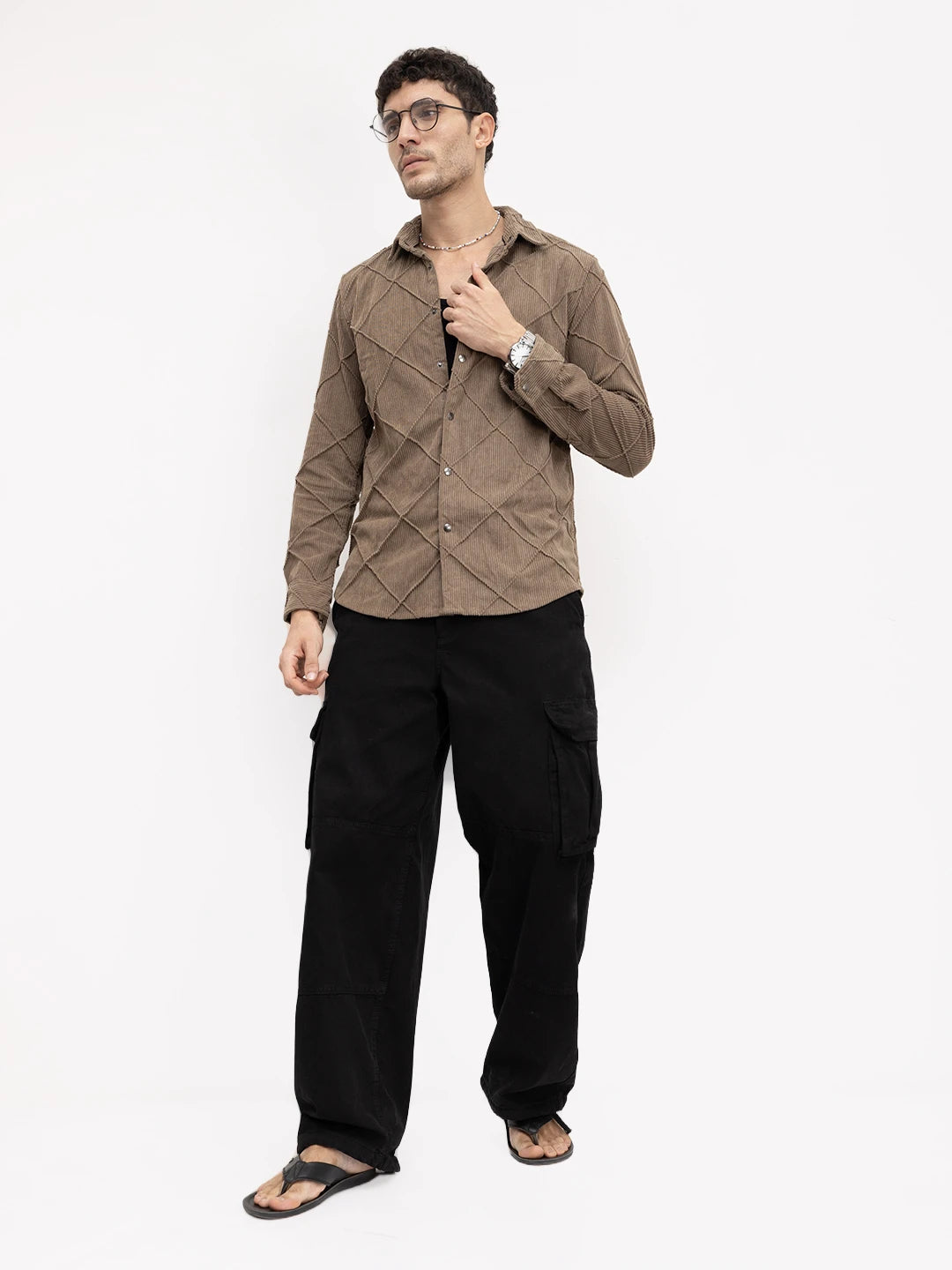Cordcraft Brown Crosshatch Statement Shirt