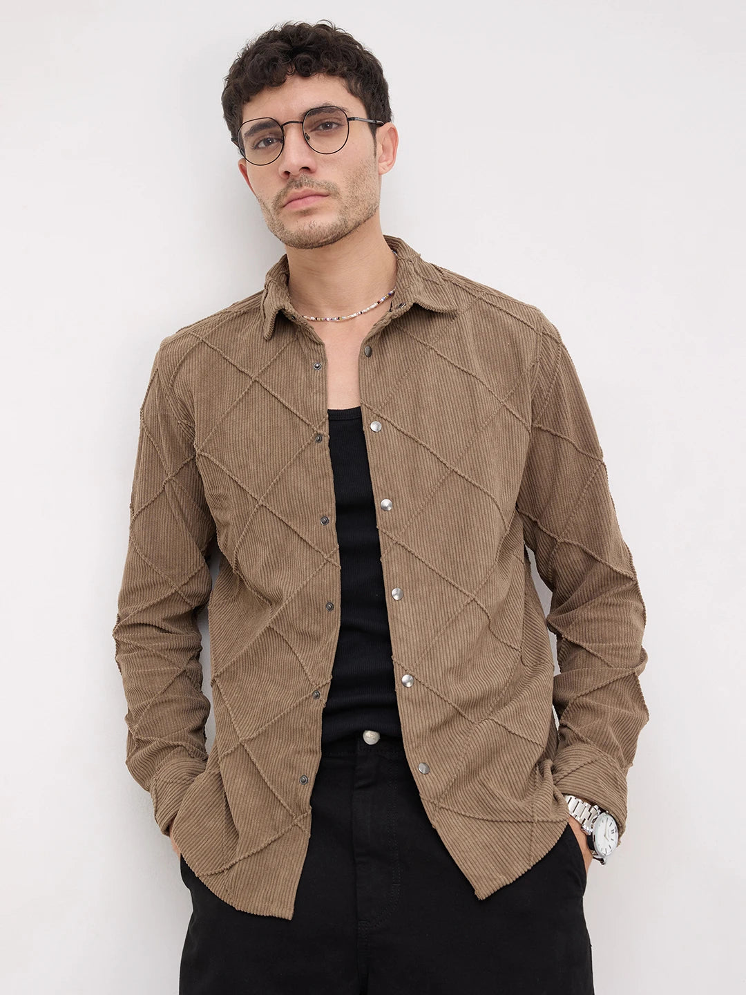 Cordcraft Brown Crosshatch Statement Shirt