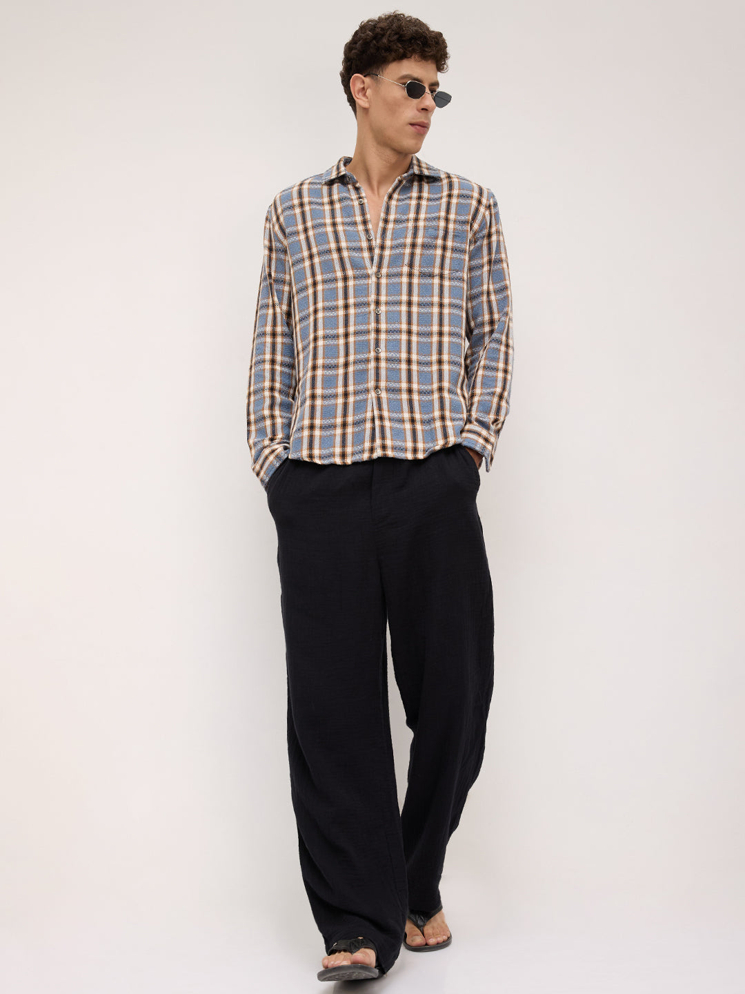 Ocean Blue Chevron Checkered Woven Shirt