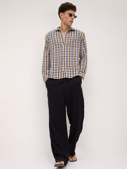 Ocean Blue Chevron Checkered Woven Shirt
