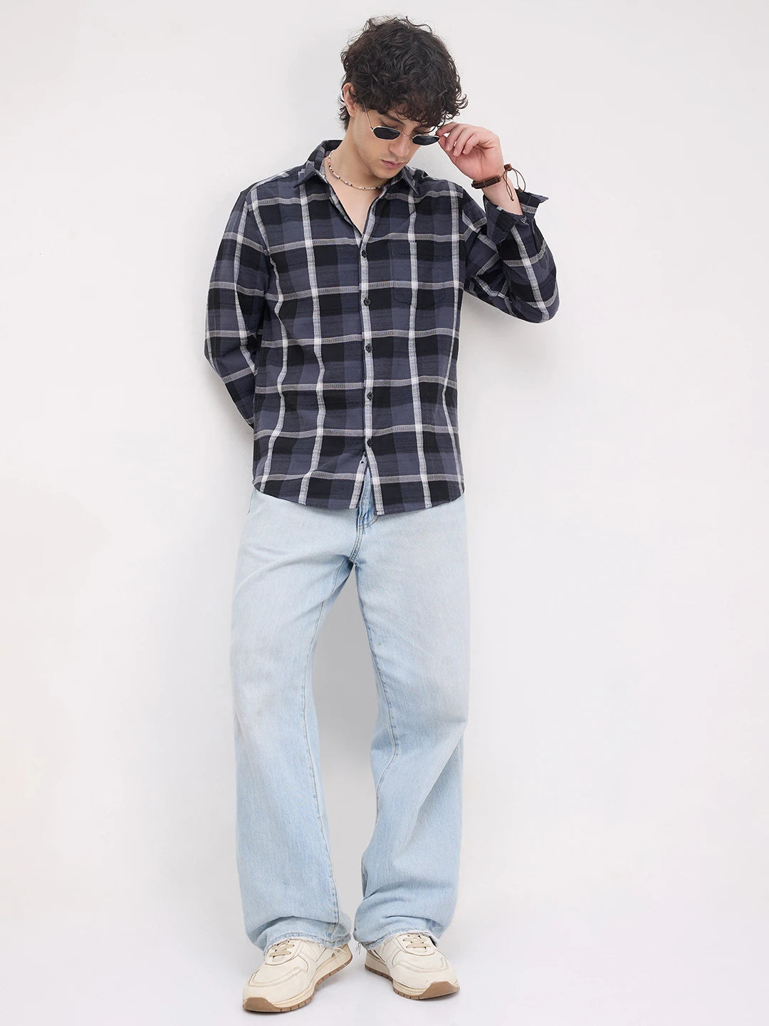 Diamond Weave Elegant Black & Grey Checks Shirt
