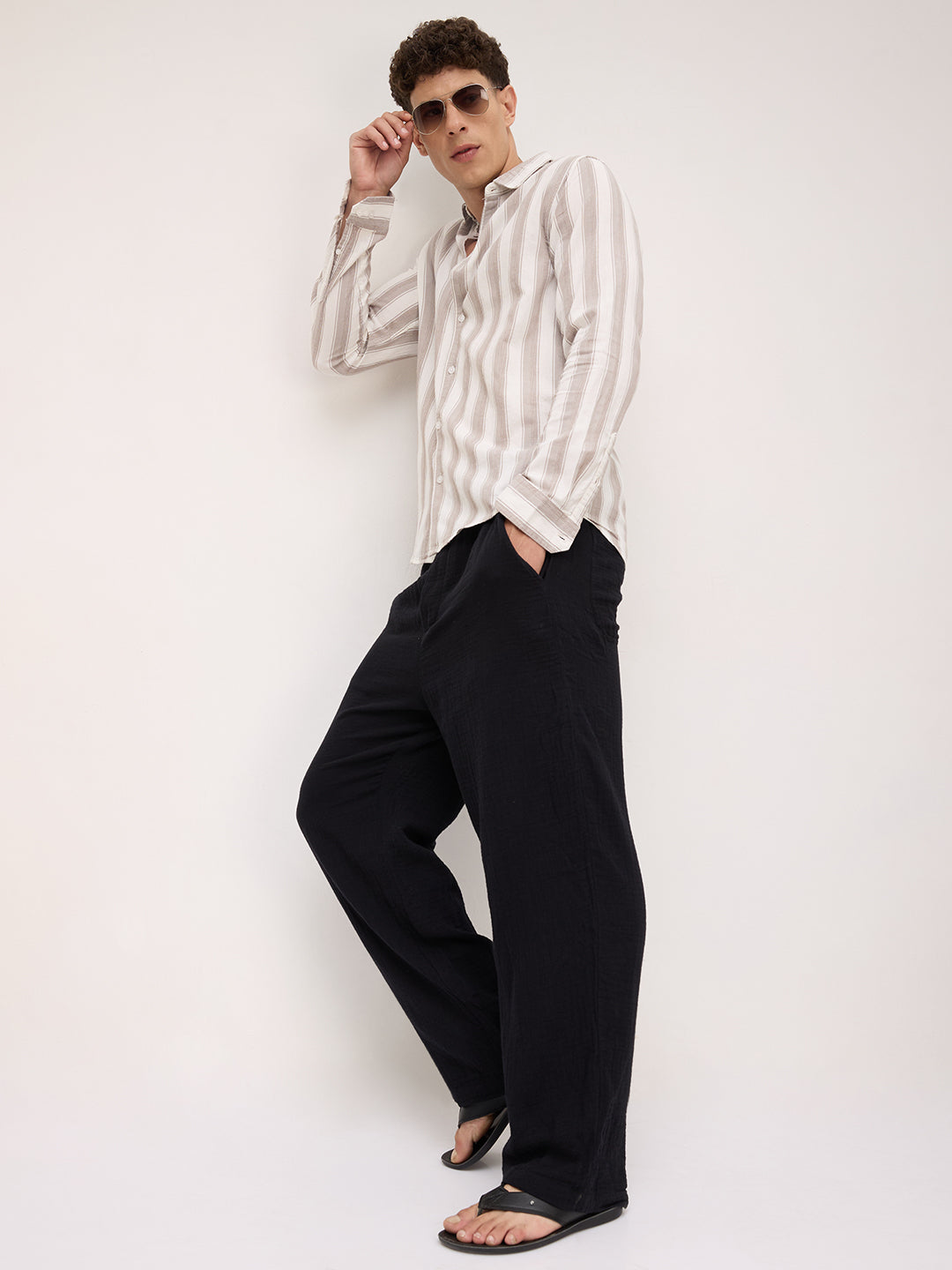 White & Silk Grey Muted Striped Shirt