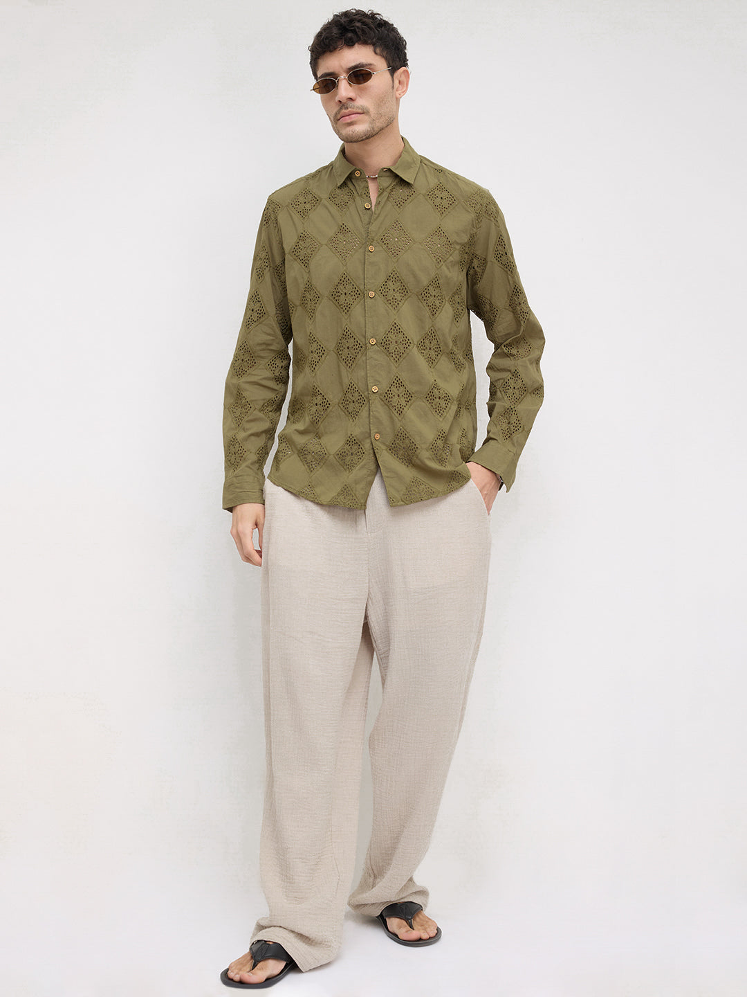 Olive Lozenge Schiffli Shirt