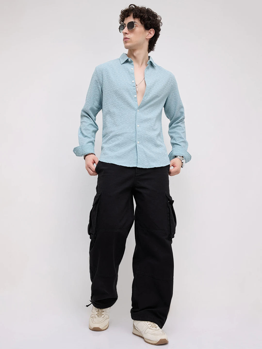 Aqua Blue Textured Shirt