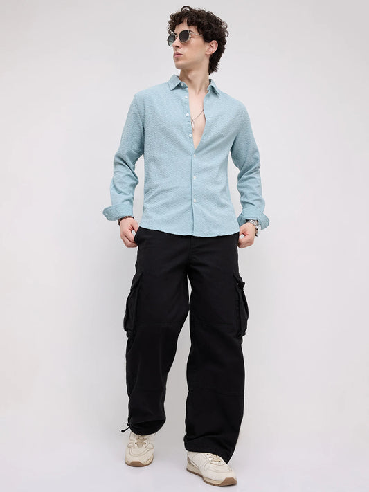 Aqua Blue Textured Shirt