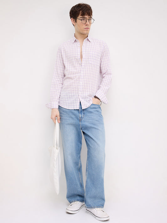 Muted Lilac Shadow Check Calm Aesthetic Shirt