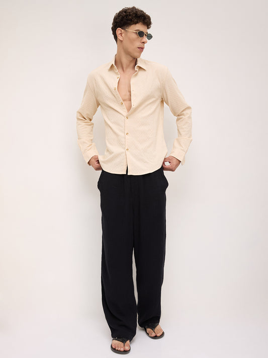 Oyster Cream Geometric Textured Shirt