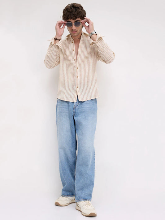Ivory & Brown Burlap Striped Shirt