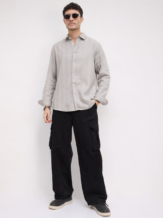 Grey Haze Waffle Grid Weave Shirt