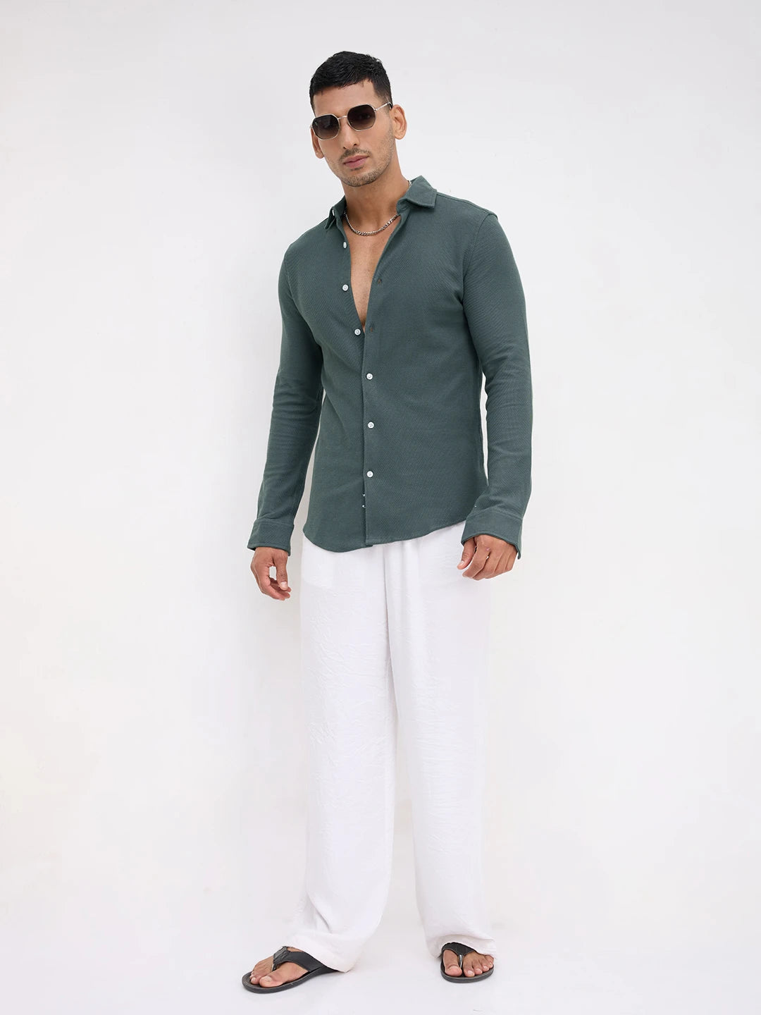 Forest Green Soft Weave Knit Shirt