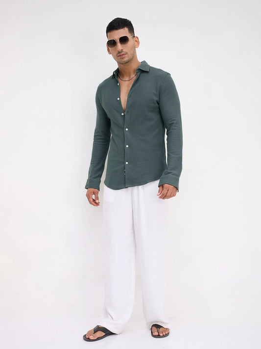 Forest Green Soft Weave Knit Shirt