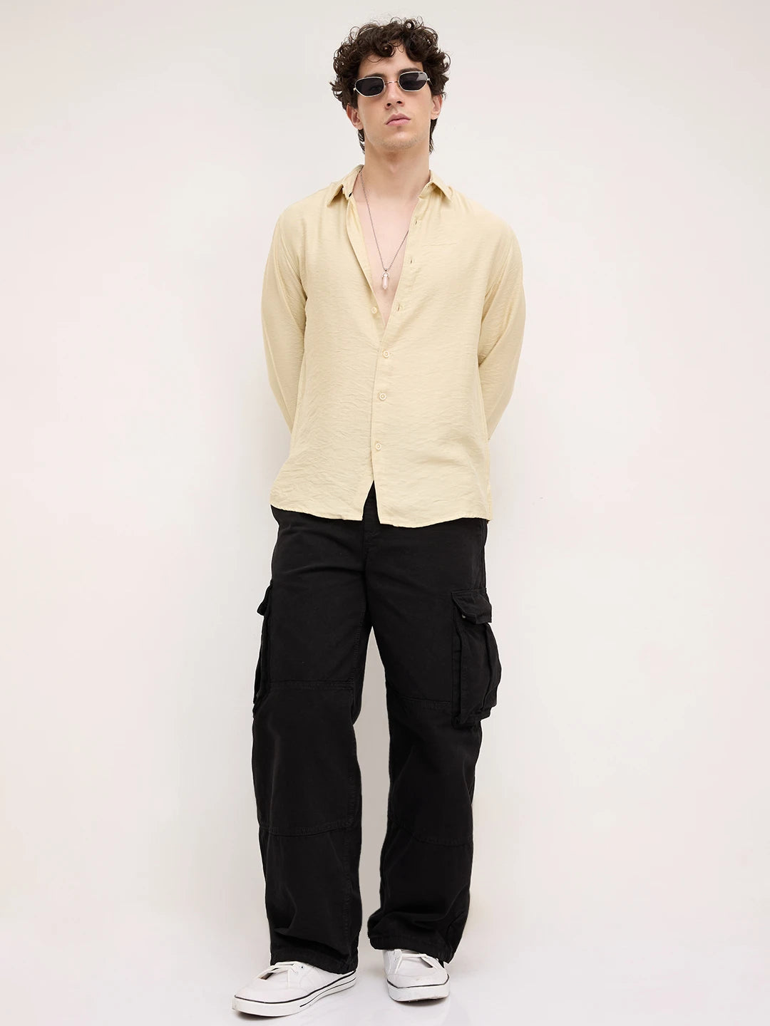 Golden Beige Lightweight Crinkled Shirt