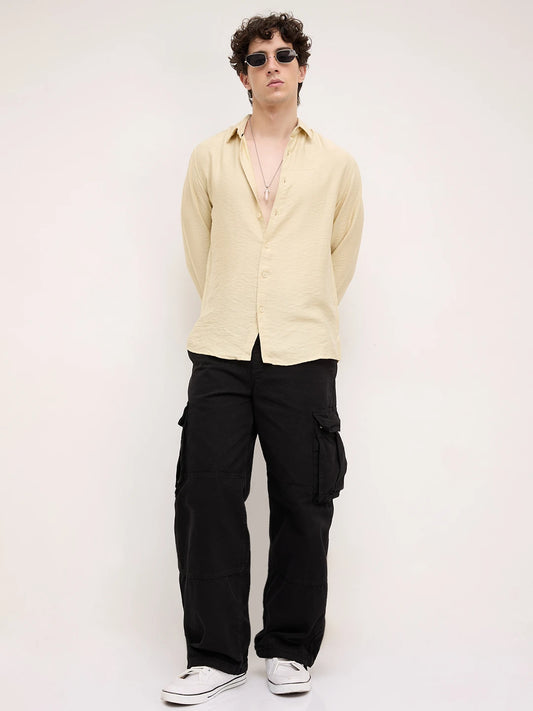 Golden Beige Lightweight Crinkled Shirt