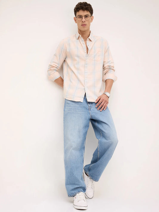 Peach Mist Skyline Checks Shirt