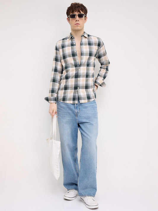 Hunter Green Refined Casual Checks Shirt