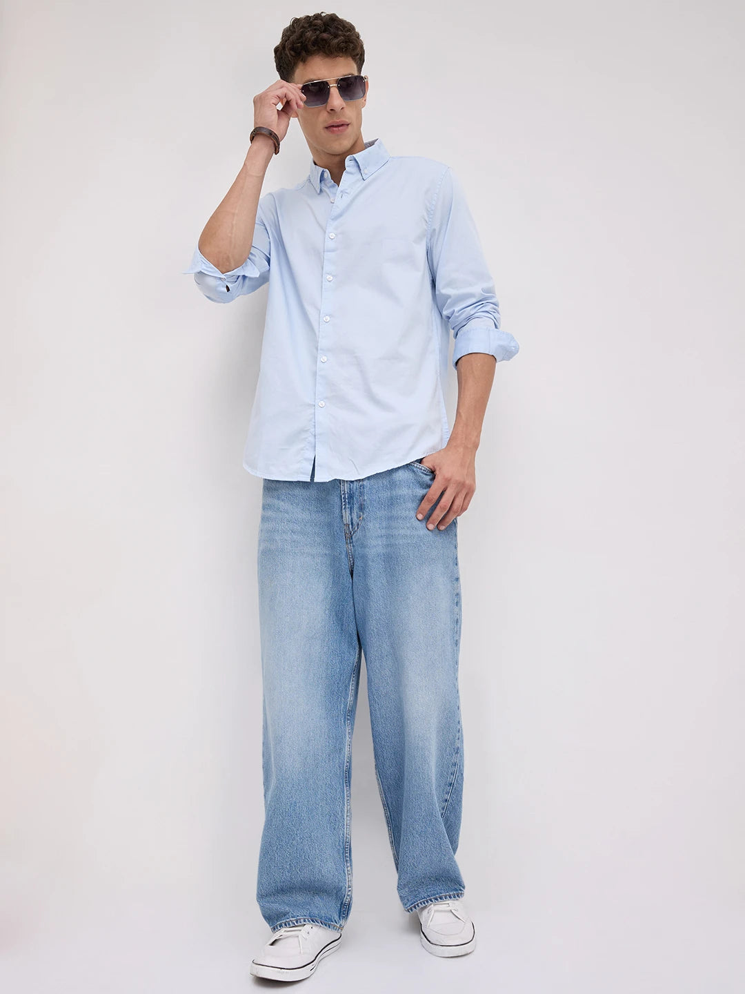 Bluemist Button-Down Collar Satin Shirt