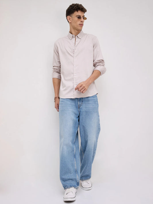 Grey Neutral Edit Satin Button Down Collar Shirt