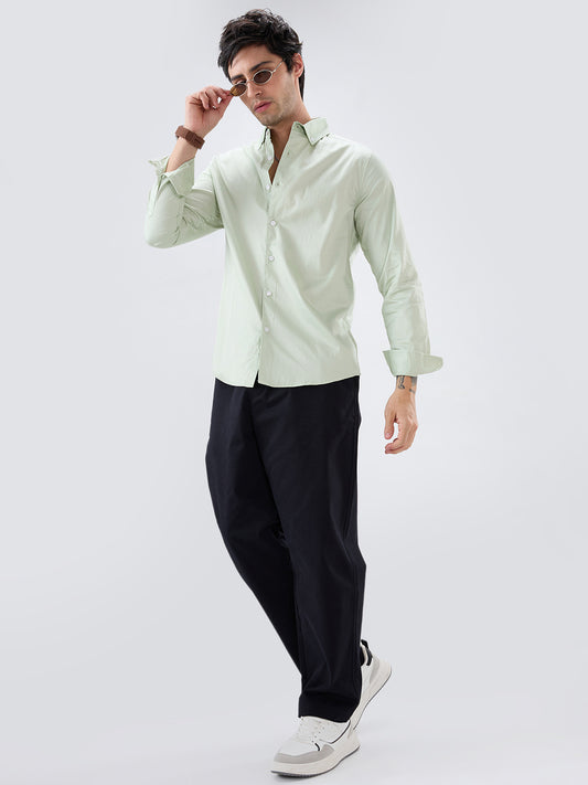 Tea Green Button-Down Collar Satin Shirt