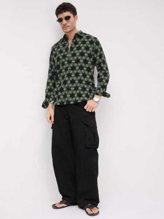 Emerald Green Floral Bloom Corduroy Shirt