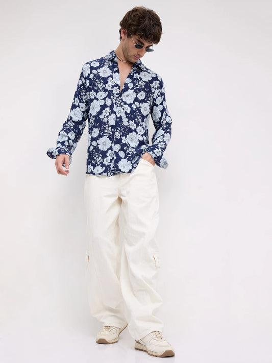 Navy Floral Escape Holiday Shirt