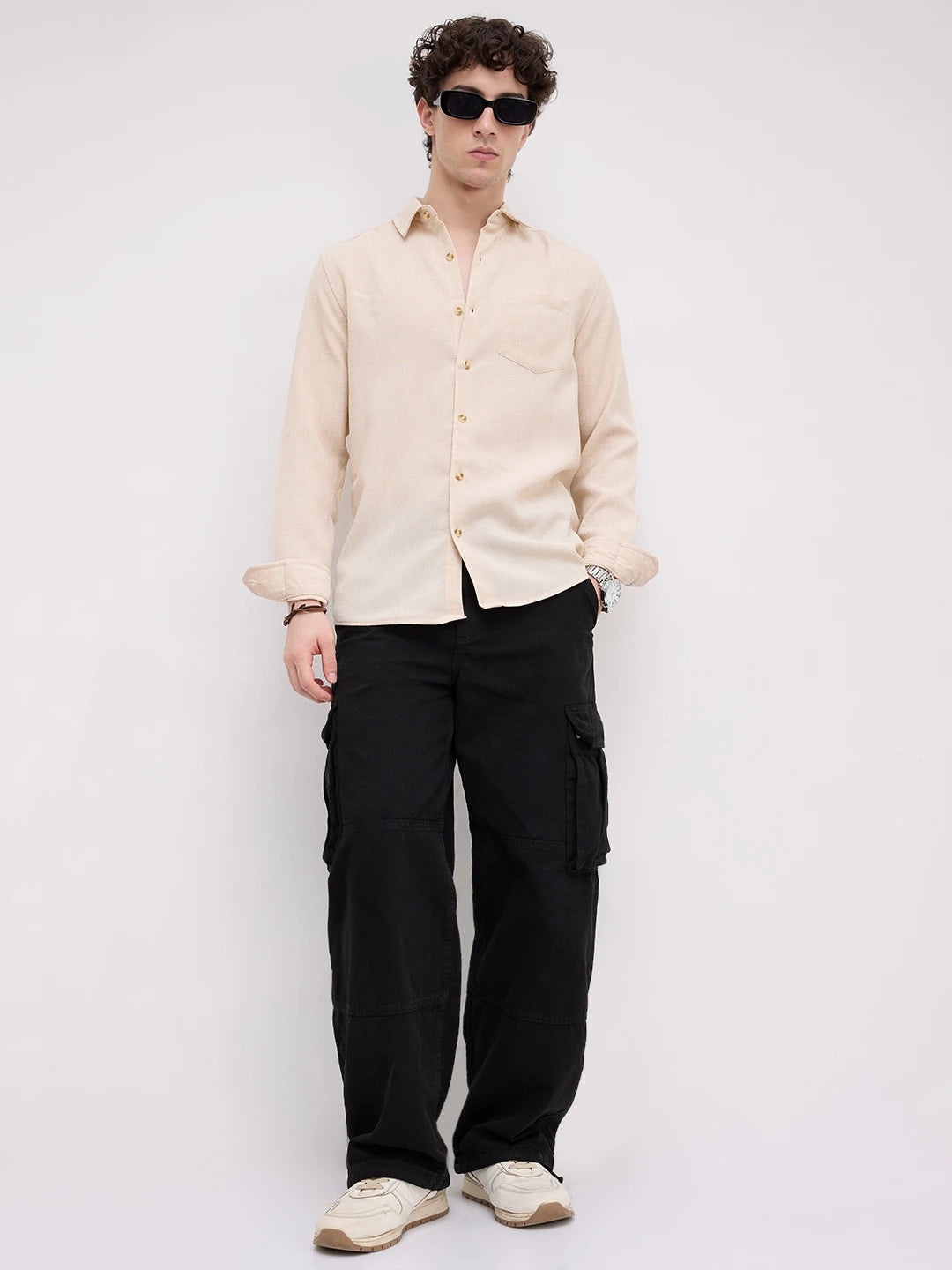 Elegant Cream Slub Textured Shirt