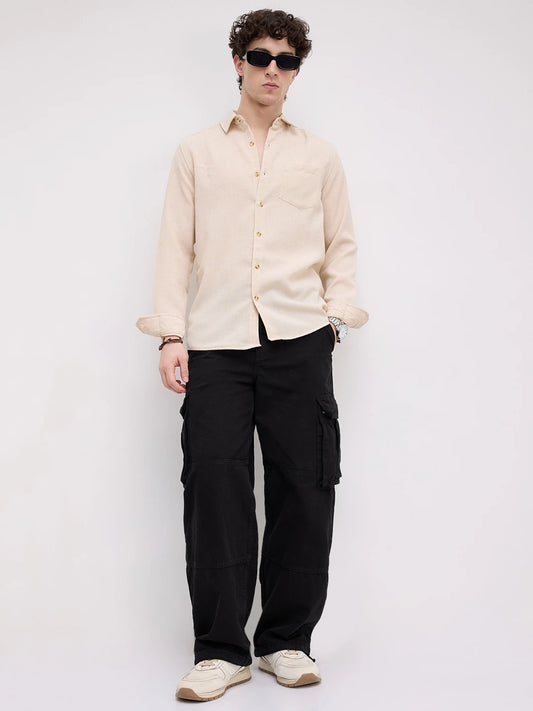 Elegant Cream Slub Textured Shirt