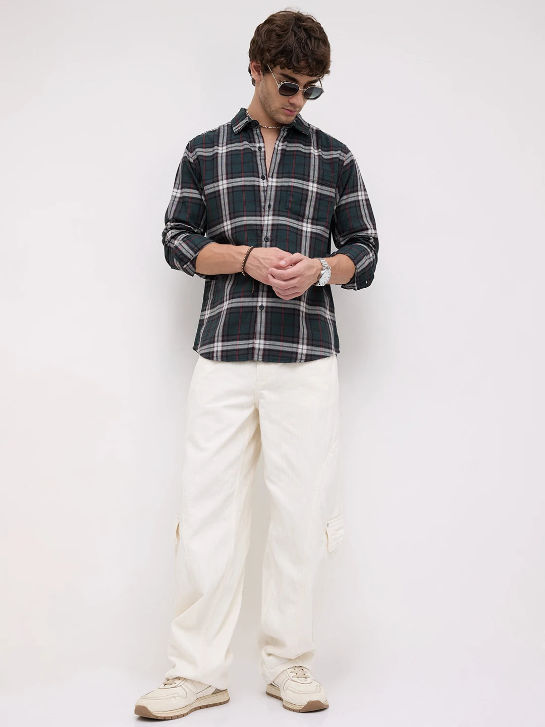 Deep Forest Green Contrast Checks Shirt