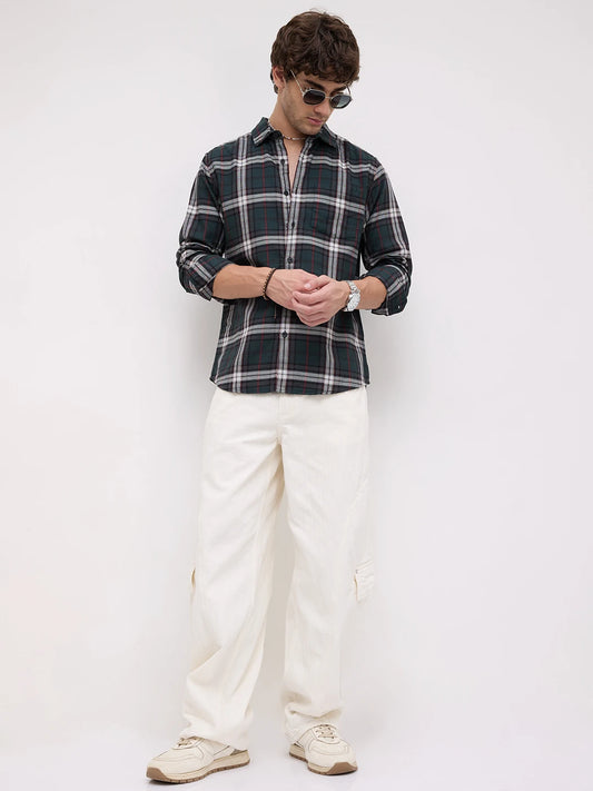 Deep Forest Green Contrast Checks Shirt