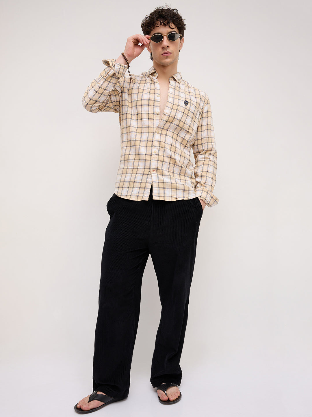 Neutral Beige & Black Windowpane Checks Shirt