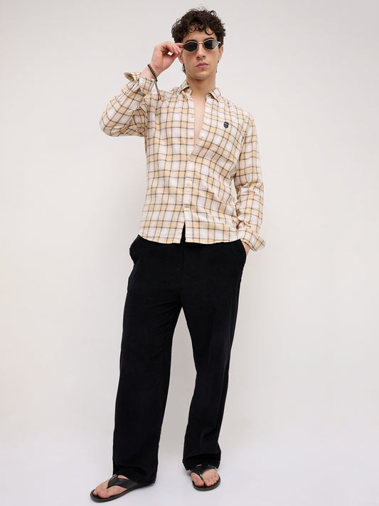 Neutral Beige & Black Windowpane Checks Shirt