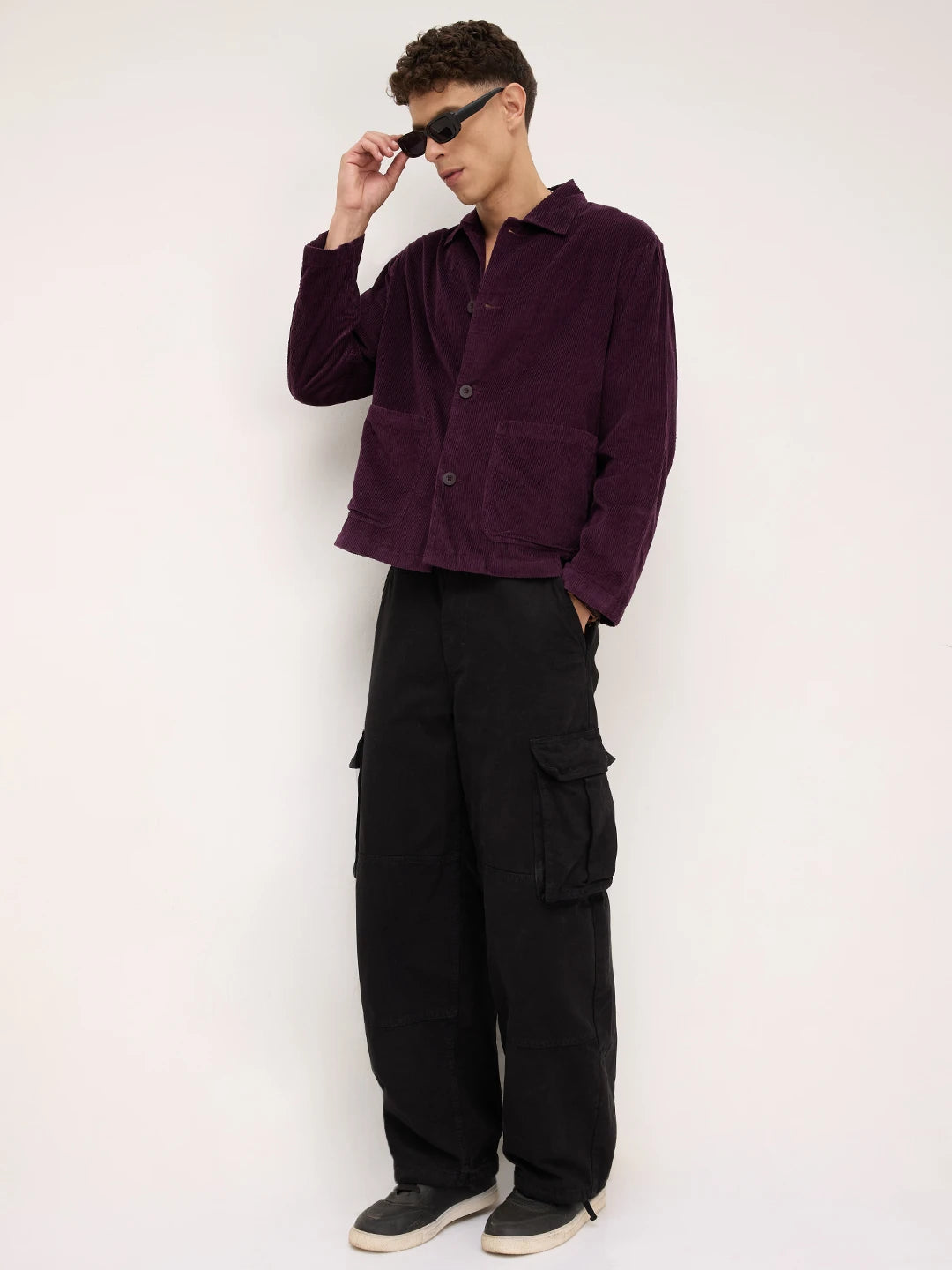 Exquisite Wine Corduroy Double Pocket Oversized Shacket