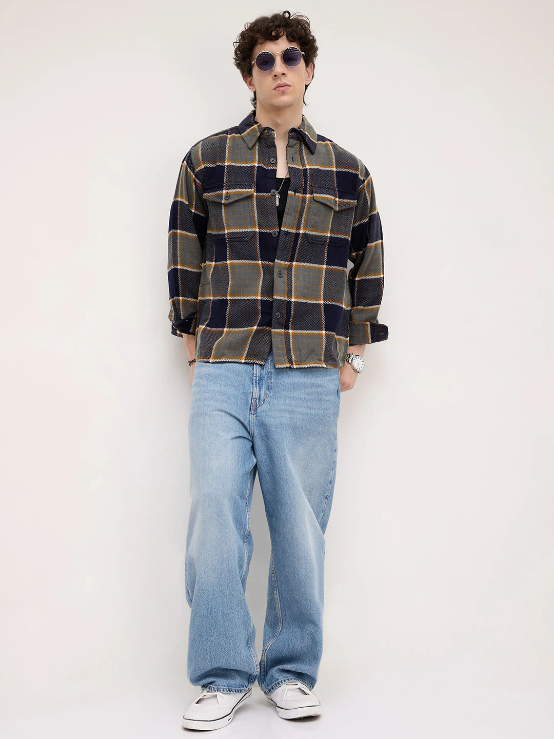 Elevated Multicolor Checks Double Pocket Boxy Fit Flannel Crop Shirt