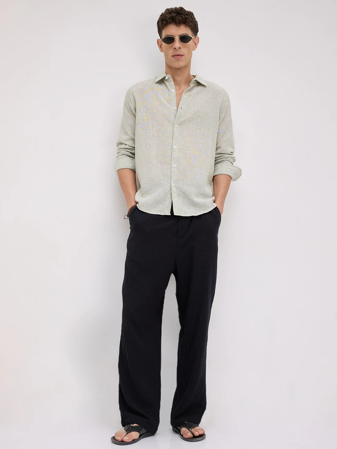 Moss Green Crinkled Textured Shirt