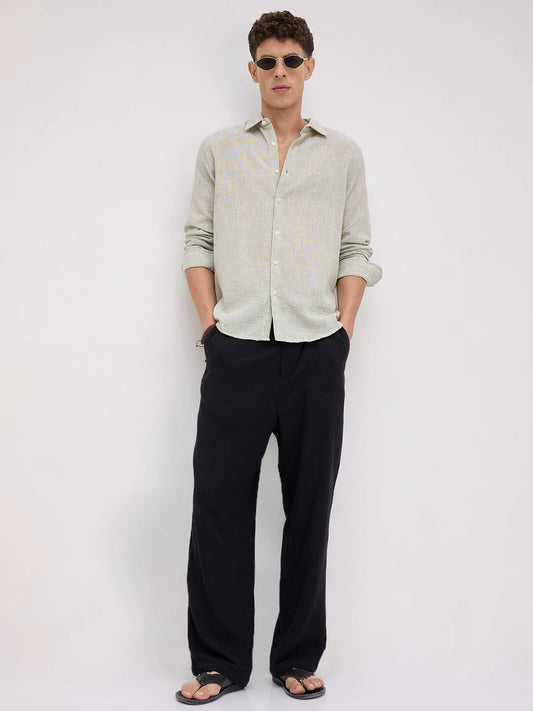 Moss Green Crinkled Textured Shirt